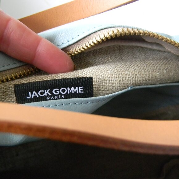 NWT JACK GOMME PARIS LEBOWL LINEN/LEATHER BOWLING BAG LIGHT BLUE CROSSBODY - Picture 11 of 12
